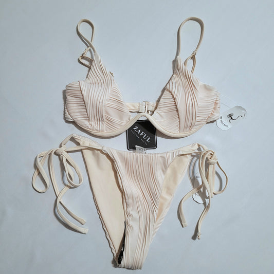 Cream Ruched Underwire Bikini Set - Zaful (XS)