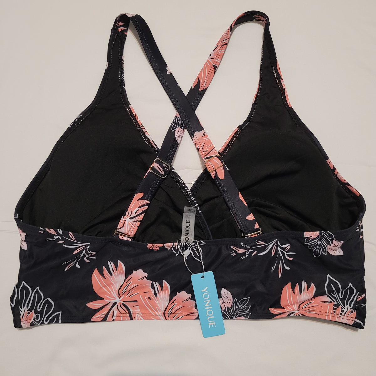 Black & Coral Floral Swim Top - Yonique (XXL/18W)