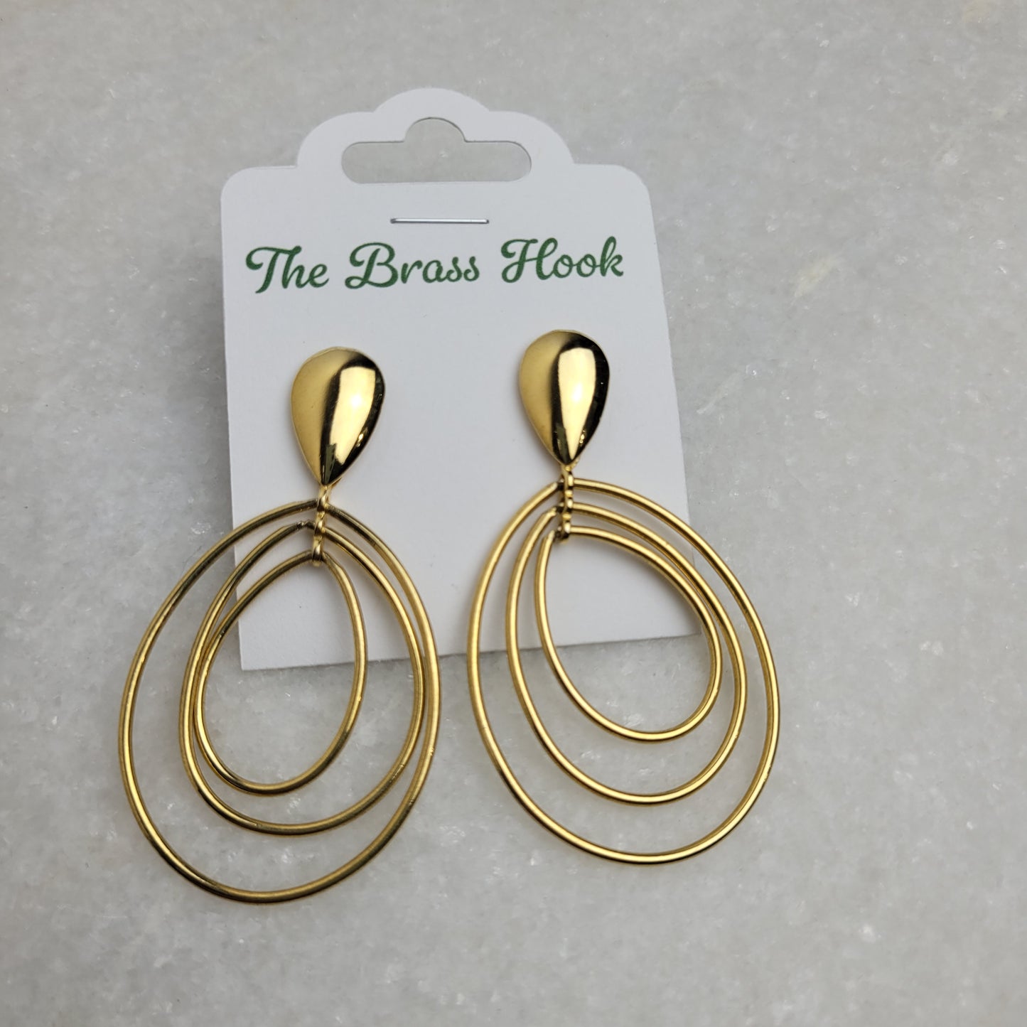 Gold Tone Layered Teardrop Dangle Earrings