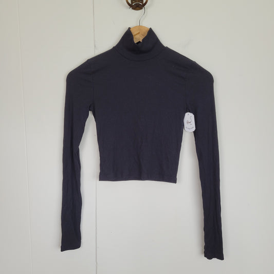 Black Ribbed Turtleneck Crop Top - Wilfred (XS)